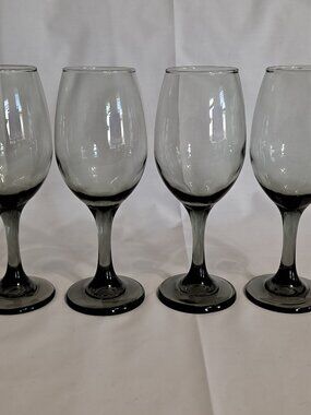Cristar Set 4 SMOKE WINE Glasses 13 Oz Stemmed GOBLETS Smokey Gray Champagne Flu